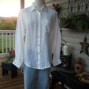 WINDRIDGE CHERYL NASH ♡ Gorgeous Vintage Never Worn White Linen Button Top S
